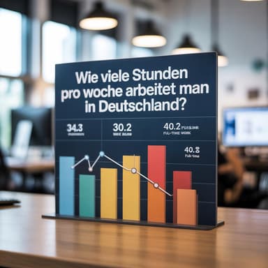 Deutsche Büroangestellte am modernen Arbeitsplatz zeigen Work-Life-Balance mit Uhr, die typische Arbeitszeiten anzeigt